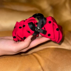 Scarlet Polka Bow Scrunchie Claw
