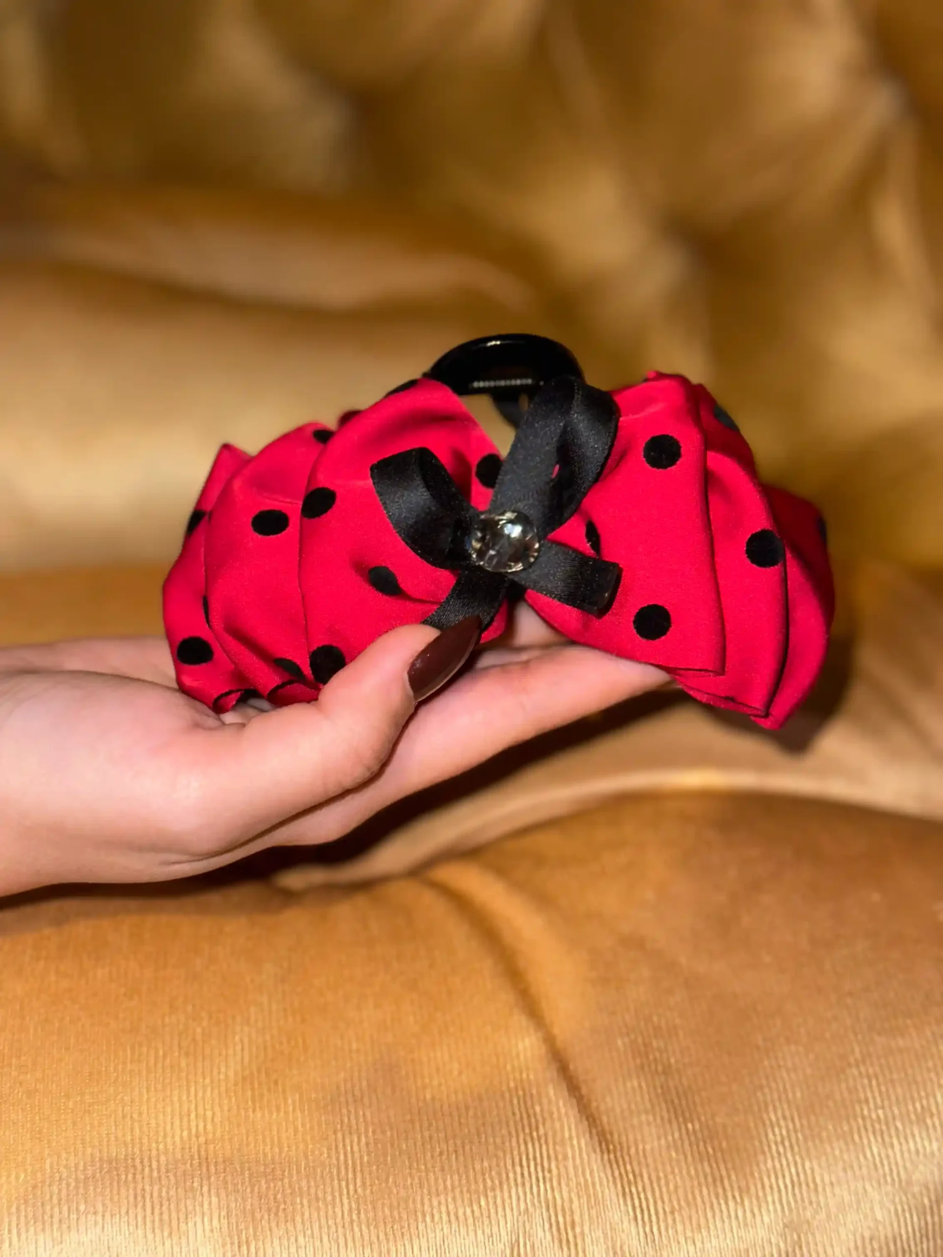 Scarlet Polka Bow Scrunchie Claw