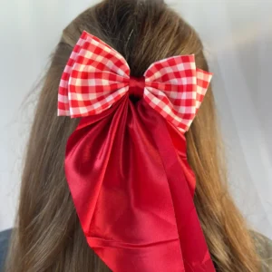 Checkered Satin Bow Clip